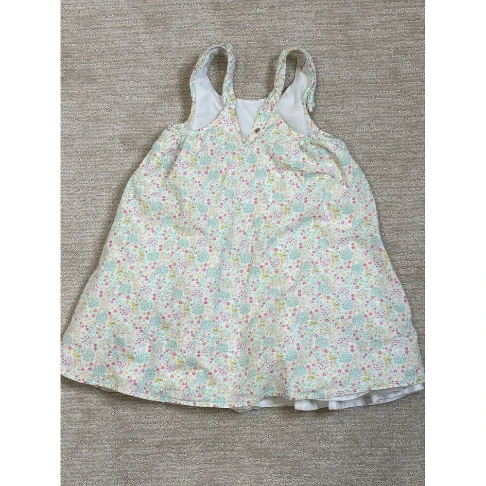 Shabby Chic Floral Bunny Pinafore Ruffle Dress Girls Size 6 Swiss Dot Sundress